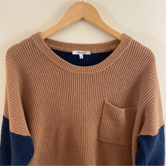 Madewell Thompson Pocket Pullover Sweater in Colorblock Brown Blue Sz XL - Picture 3 of 9